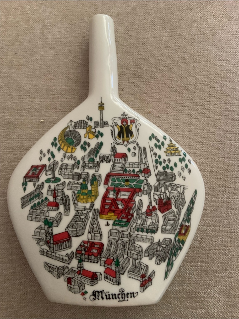 Decorative Munich Porcelain Wall Spoon in White with Red & Green Accents